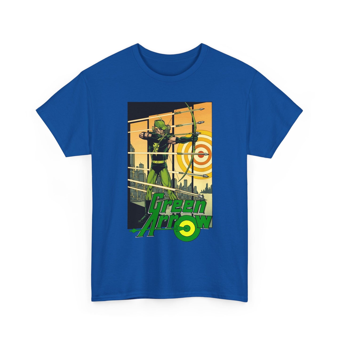 Green Arrow T-Shirt - George Perez Art - 1980s Justice League Postcard Art - JLA - DC Comics