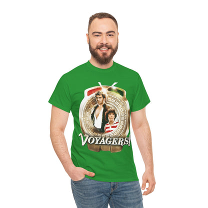 Voyagers T-Shirt - Jon-Erik Hexum, Meeno Peluce - Omni - Popular 1980s Time Travel TV Show - Cult Classic