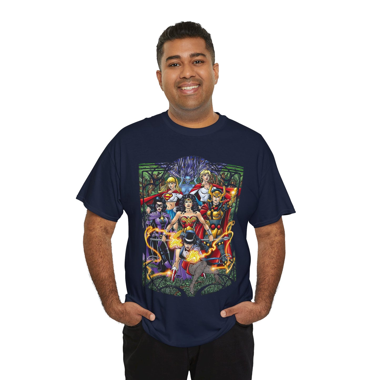 Justice League of Amazons T-Shirt - George Perez Art - Wonder Woman, Zatanna, Supergirl, Power Girl, Huntress, Big Barda - JLA - DC Comics