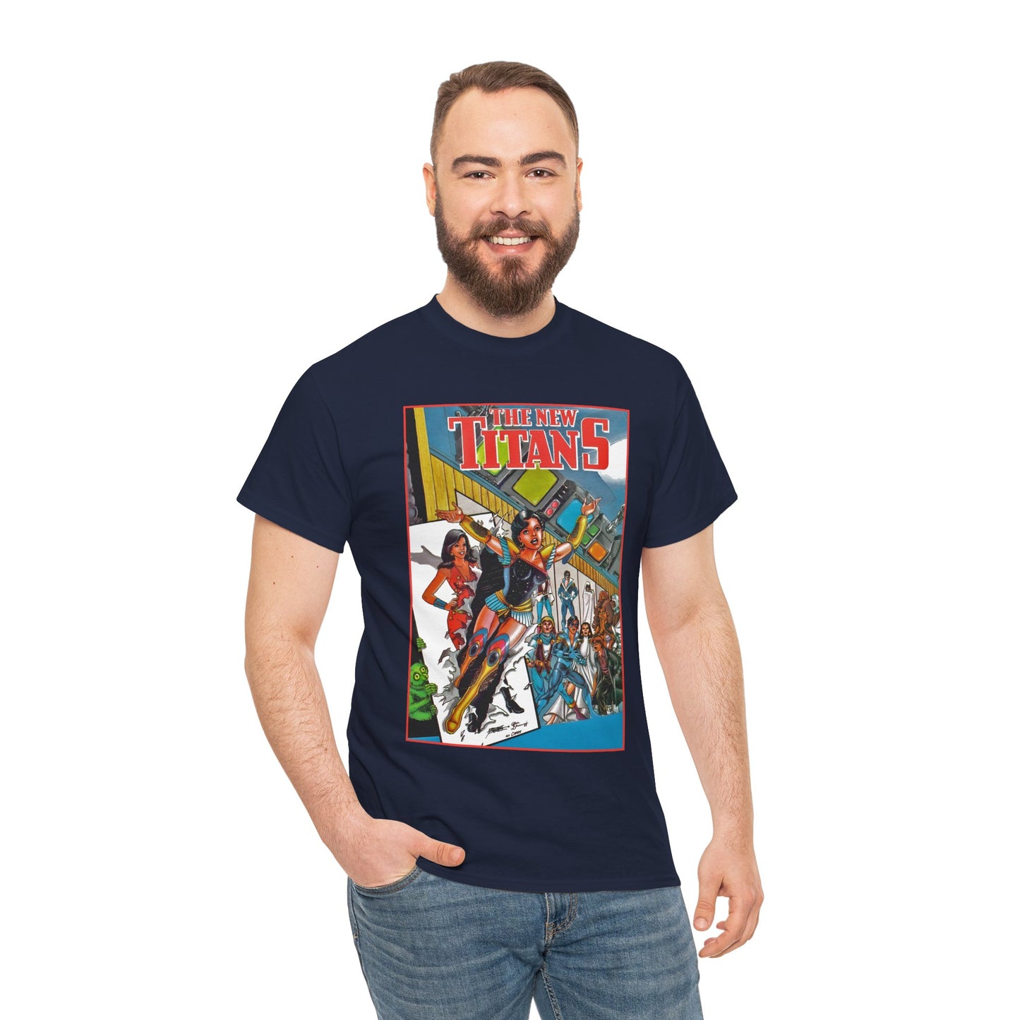 New Titans T-Shirt - George Perez Art - Troia 1st Appearance - Nightwing, Cyborg, Starfire, Raven, Jericho, Changeling - DC Comics