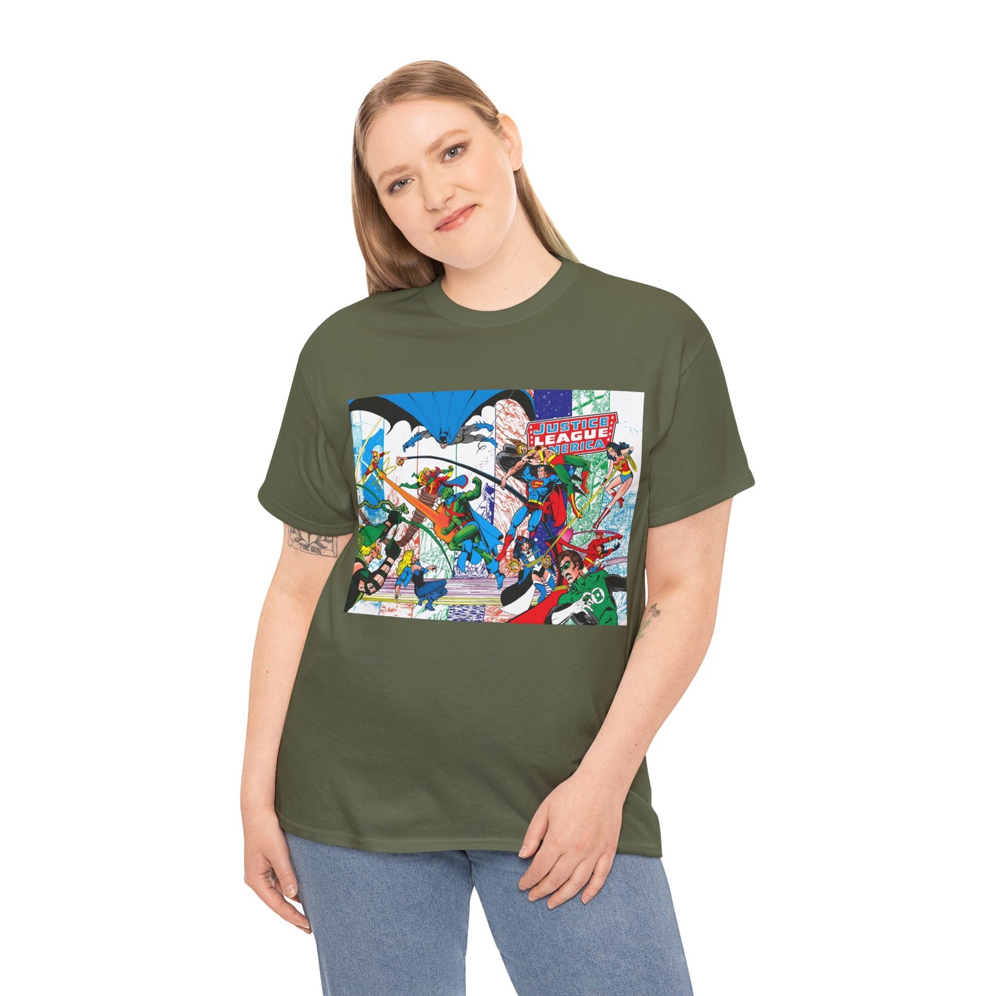 Justice League of America #200 T-Shirt - George Perez Art - Superman, Batman, Zatanna, Wonder Woman, Elongated Man, Martian Manhunter, Black Canary, Atom, Firestorm - DC Comics