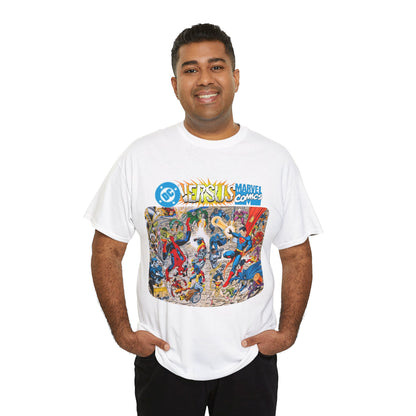 DC Comics Vs Marvel T-Shirt - John Byrne Art - Spider-Man, Raven, Cyborg, Wolverine, Joker, Superman, Batman, Deathstroke, Darkseid