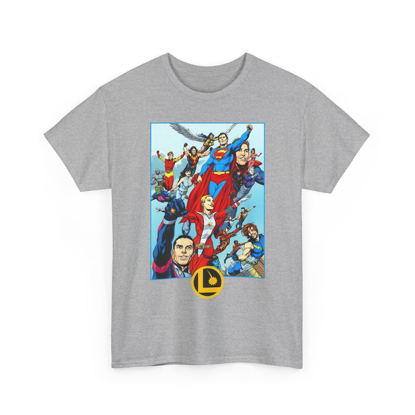 Legion of Super-Heroes T-Shirt - Gary Frank Art - Superman, Saturn Girl, Cosmic Boy, Dawnstar, Brainiac 5, Phantom Girl, Wildfire, Blok, Lightning Lad, Timber Wolf - LOSH - DC Comics