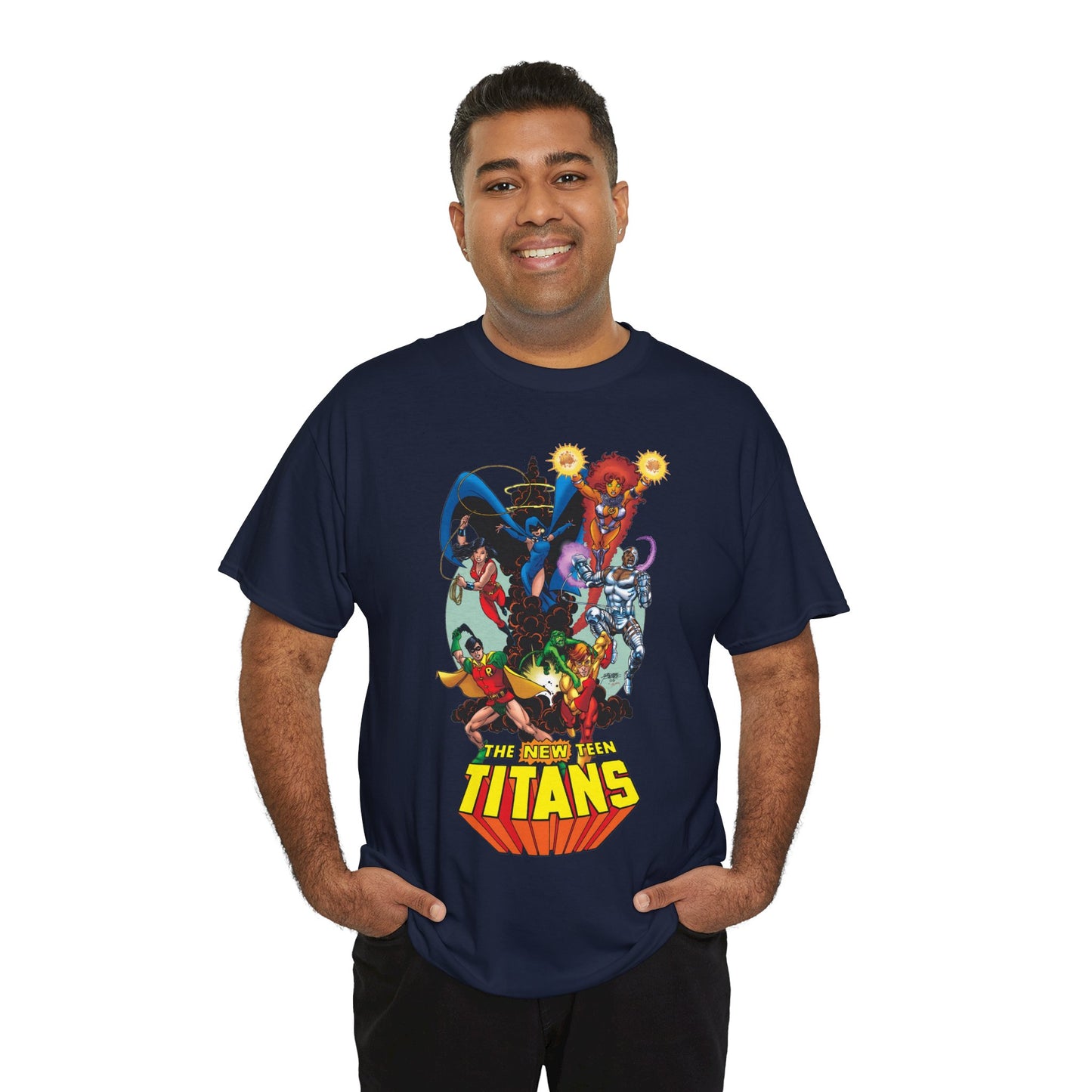 New Teen Titans T-Shirt - George Perez Art - Raven, Cyborg, Robin, Starfire, Wonder Girl, Changeling - DC Comics