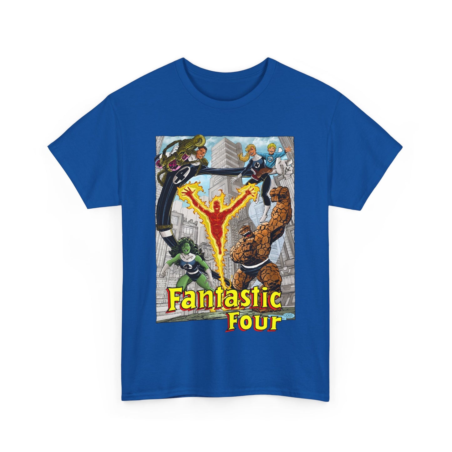Fantastic Four T-Shirt - John Byrne Art - She-Hulk, Invisible Woman, Thing, Reed Richards, Human Torch - Baxter Building - Marvel Comics