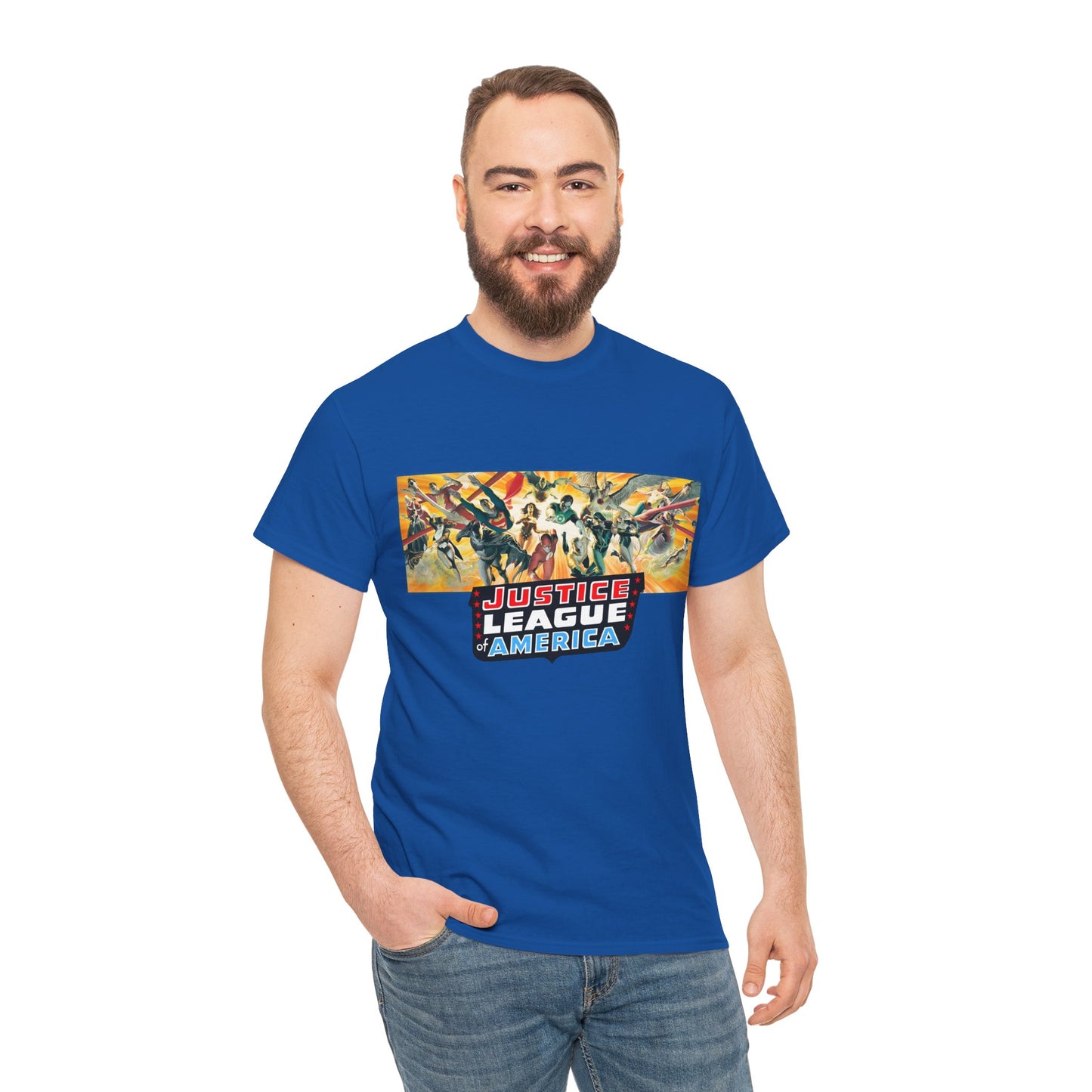 Justice League T-Shirt - Alex Ross Art - Superman, Batman, Wonder Woman, Black Canary, Hawkman, Green Lantern, Adam Strange, Plastic Man, Zatanna - DC Comics