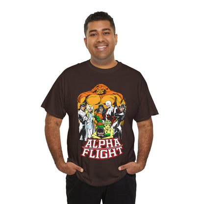 Alpha Flight T-Shirt - John Byrne Art - Northstar, Aurora, Guardian, Puck, Snowbird, Shaman, Sasquatch - Canada's Superhero Team - X-Men Connection - Marvel Comics