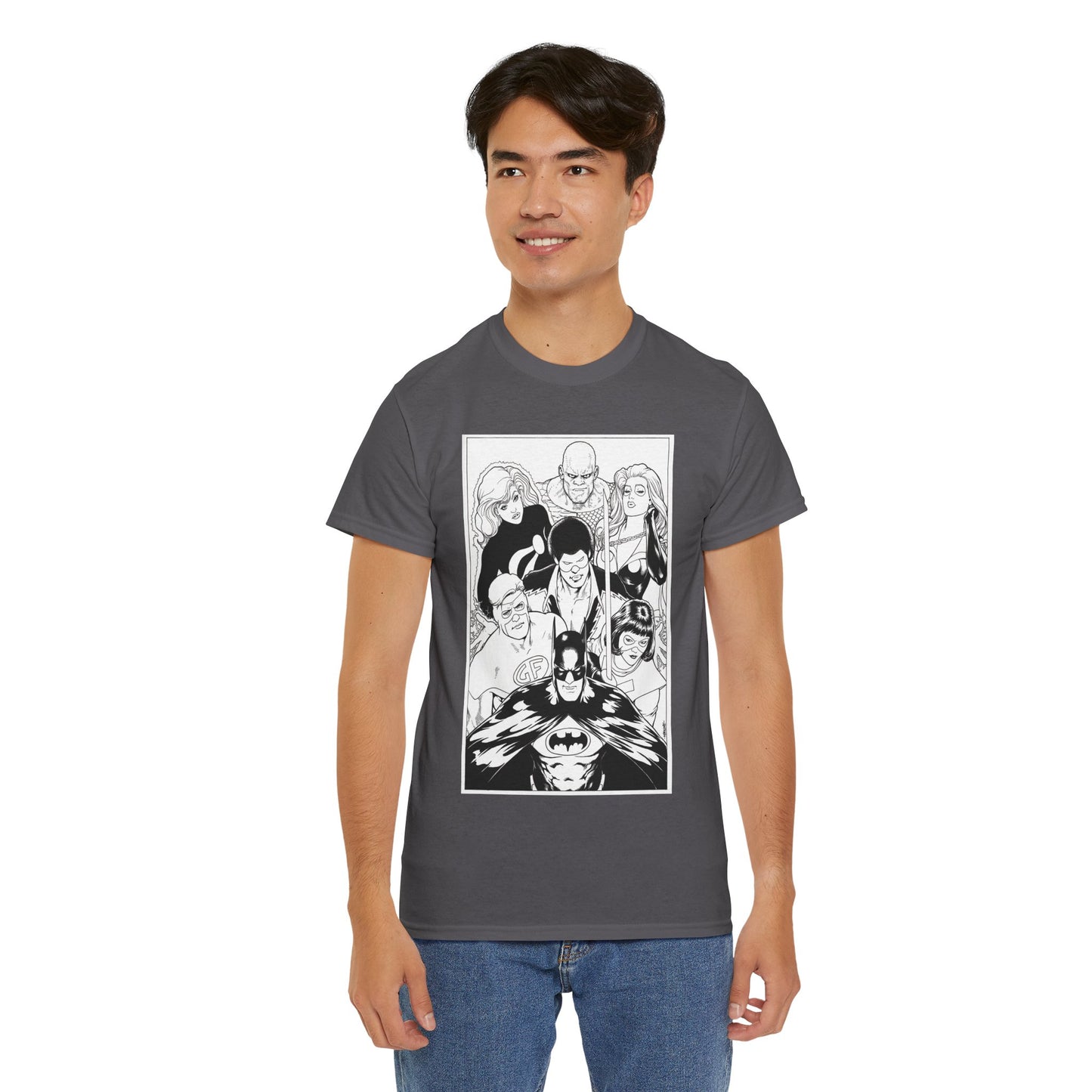 Batman & the Outsiders T-Shirt - Kevin Maguire Art - Black & White - Black Lightning, Metamorpho, Halo, Looker, Katana, Geo-Force - DC Comics