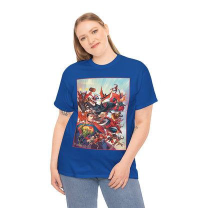DC/Marvel T-Shirt - The Cosmic Kiss Caper & Other Stories Cover Art - Superman, Deadpool, Spider-Man, Harley Quinn, Batman Beyond, Static, Dr. Strange - DC Comics/Marvel