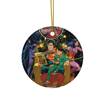 Superman in Santa's Chair Ceramic Ornaments, 2-Side Print, (3pcs, 5pcs, 10pcs) - Batman, Wonder Woman - Christmas Comic Book Art