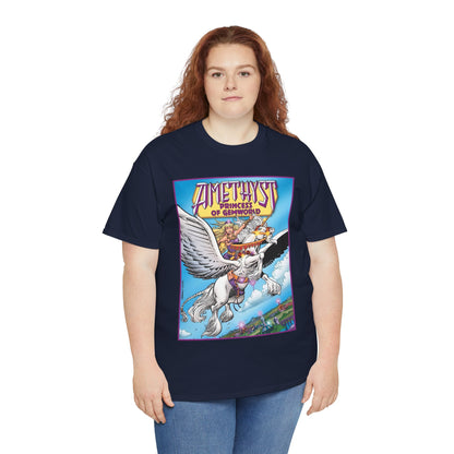 Amethyst Princess of Gemworld T-Shirt - George Perez Art - DC Comics 1980s Series - Riding a Unicorn