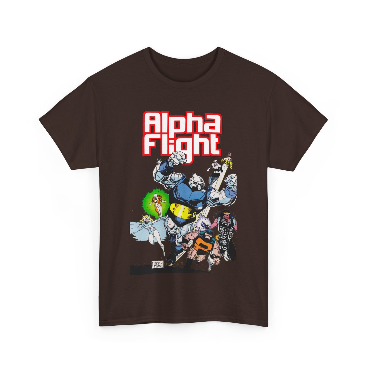 Alpha Flight T-Shirt - Mike Mignola Art - Shaman, Snowbird, Northstar, Aurora, Box, Vindicator, Puck - Canada's Super-Team - Marvel Comics
