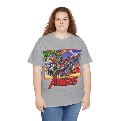 Avengers T-Shirt - George Perez Art - Marvel Comics - Captain America, Iron Man, Thor, She-Hulk, Hawkeye, Vision, Quicksilver - Classic Cover