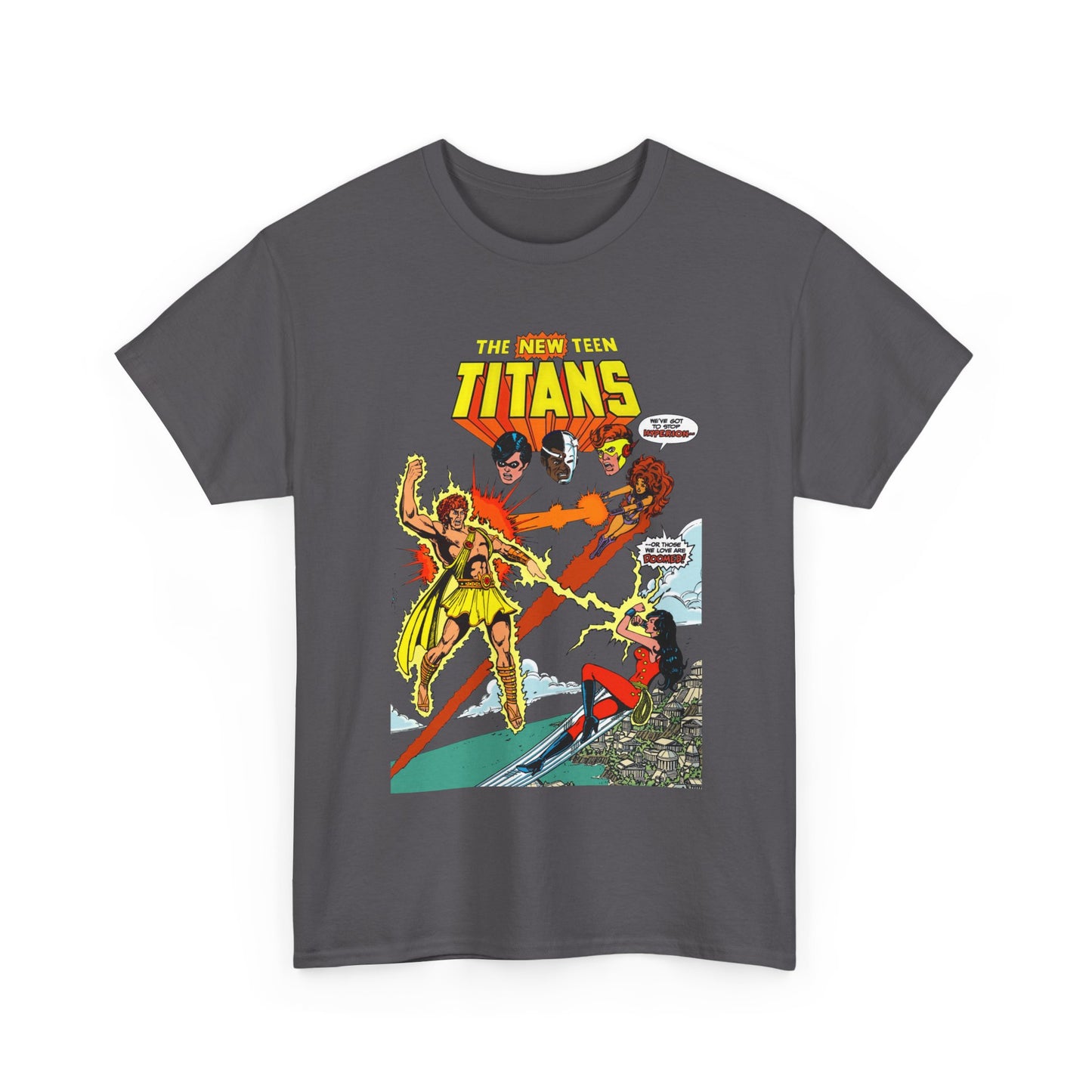 New Teen Titans T-Shirt - George Perez Art - Wonder Girl & Starfire Vs Hyperion - DC Comics