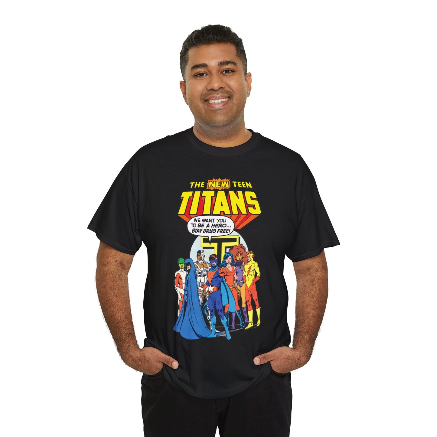 New Teen Titans T-Shirt - 1980s DC Comics Drug Awareness Specials - Protector, Starfire, Cyborg, Wonder Girl, Raven