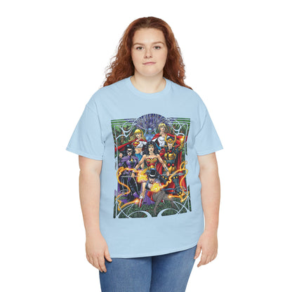 Justice League of Amazons T-Shirt - George Perez Art - Wonder Woman, Zatanna, Supergirl, Power Girl, Huntress, Big Barda - JLA - DC Comics
