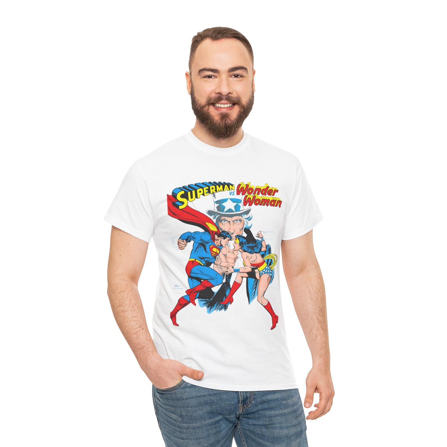Superman Vs Wonder Woman T-Shirt - José Luis García-López Art - Popular 1970s Tabloid Story - DC Comics