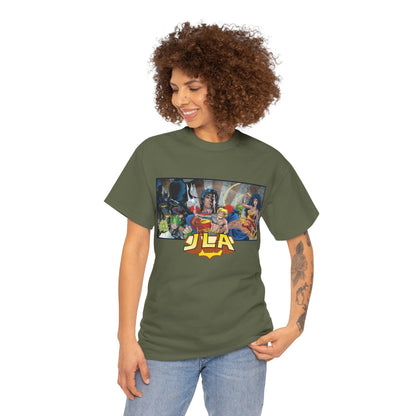 Justice League T-Shirt - Kevin Maguire Art - Superman, Wonder Woman, Batman, Flash, Aquaman, Martian Manhunter, Green Lantern - 90s Lineup - DC Comics