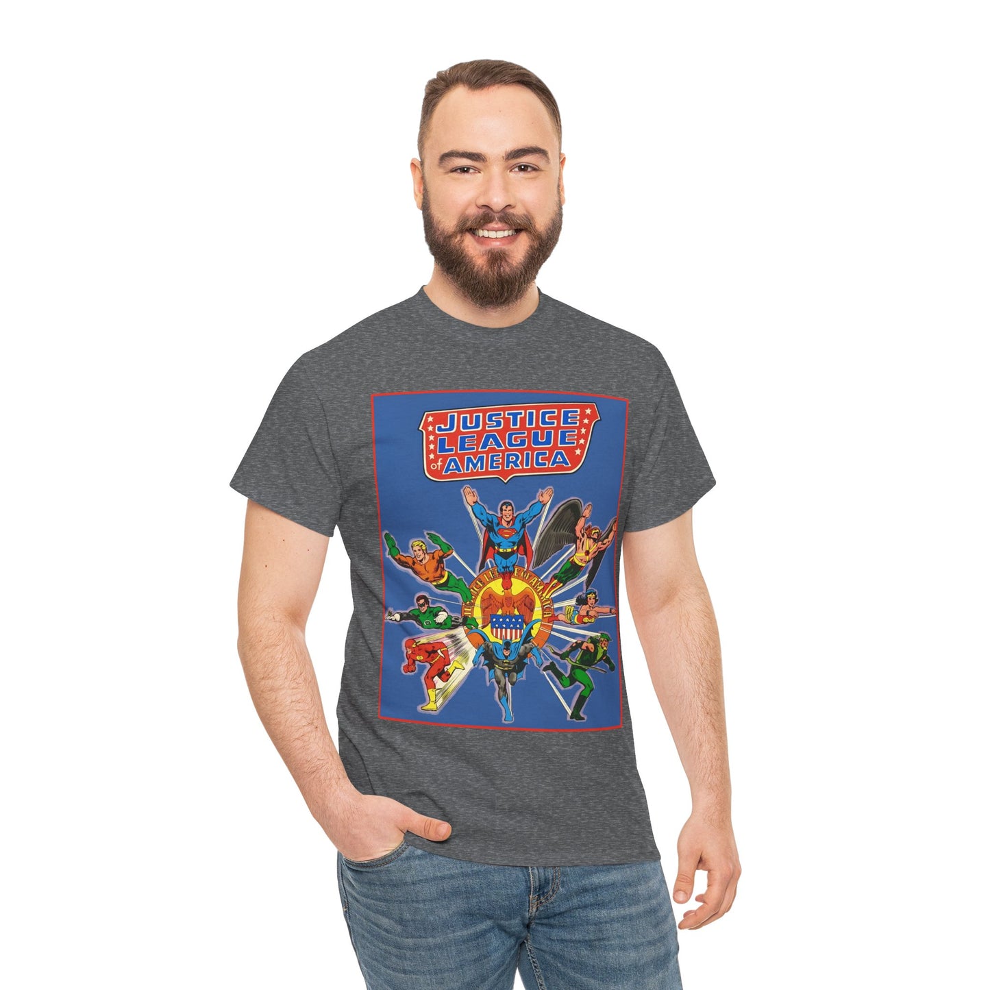 Justice League Treasury Edition T-Shirt - Superman, Wonder Woman, Flash, Hawkman, Batman, Green Arrow, Green Lantern - DC Comics