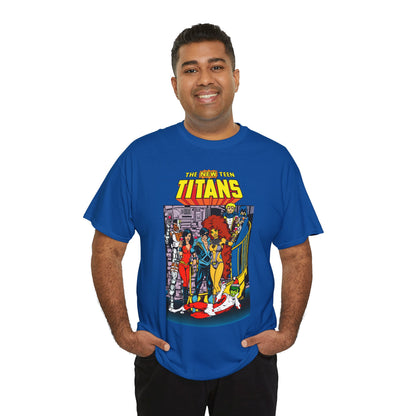 New Teen Titans T-Shirt - George Perez Art - Nightwing, Cyborg, Raven, Starfire, Wonder Girl, Changeling, Jericho - Titans Tower - DC Comics