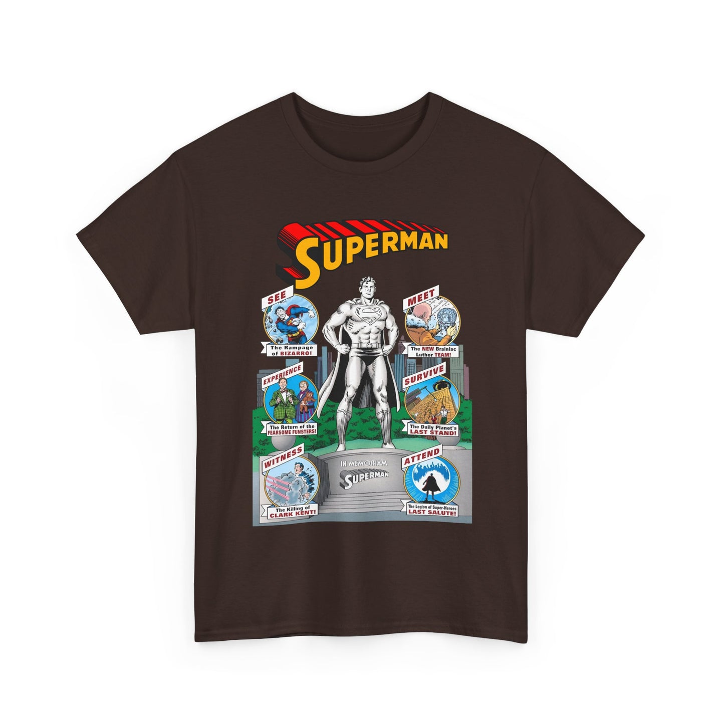 Superman T-Shirt - Curt Swan Art - Whatever Happened to the Man of Tomorrow? - Brainiac, Lex Luthor, Bizarro, Toyman, Daily Planet - Alan Moore Story - DC Comics