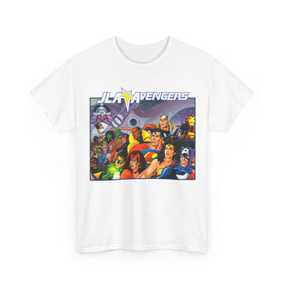 JLA/Avengers T-Shirt - George Perez Art - Wonder Woman, Scarlet Witch, Batman, Thor, Iron Man, Superman - DC Comics, Marvel Comics