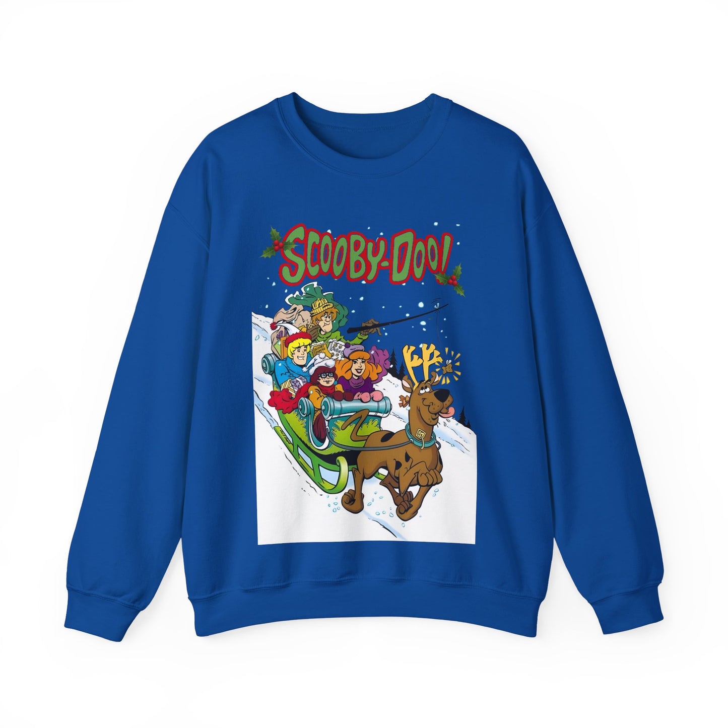 Scooby Doo Christmas Crewneck Sweatshirt - Shaggy, Daphne, Velma, Fred Sleighing Through the Snow