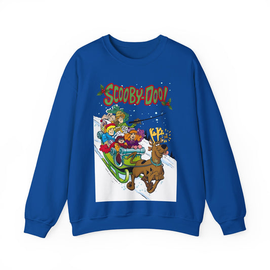 Scooby Doo Christmas Crewneck Sweatshirt - Shaggy, Daphne, Velma, Fred Sleighing Through the Snow