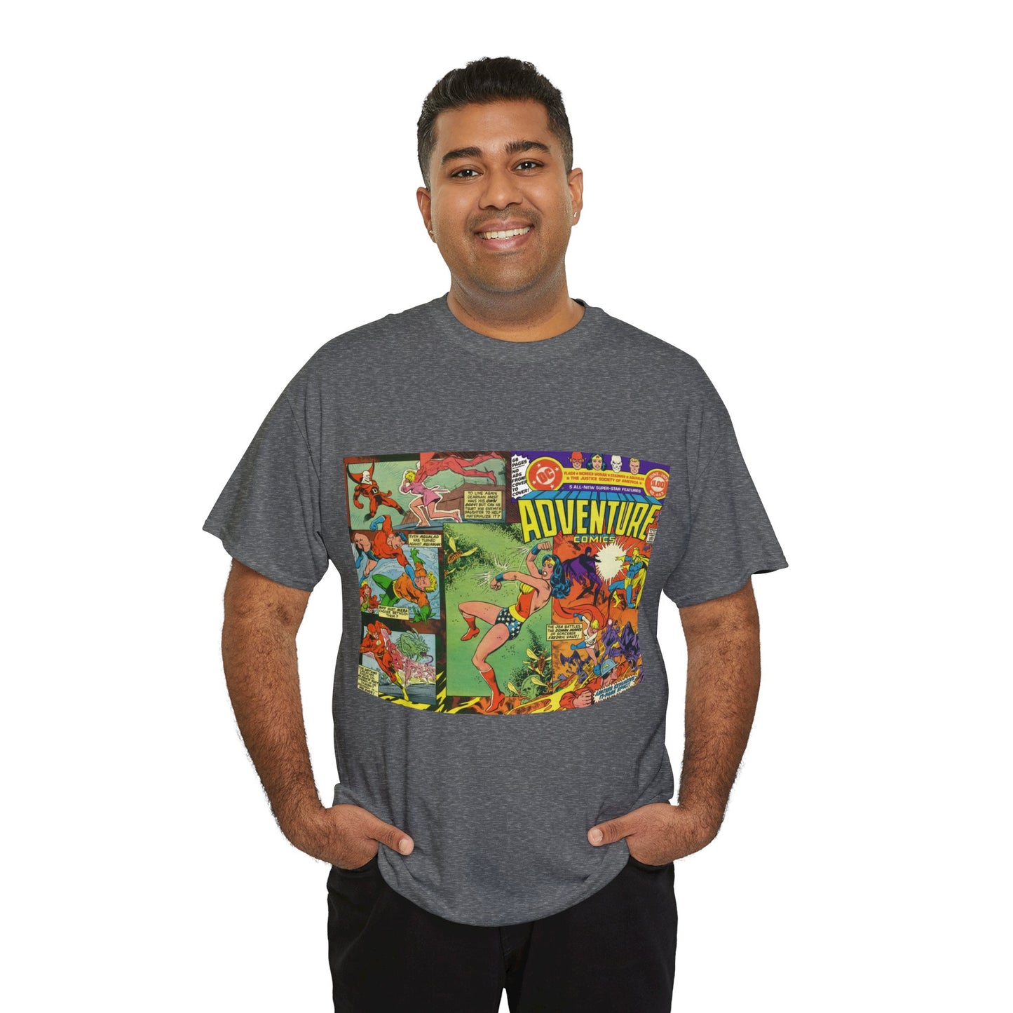 Adventure Comics #463 T-Shirt - Wonder Woman, Dr Fate, Power Girl, Deadman, Aquaman, Aqualad, Flash - DC Comics
