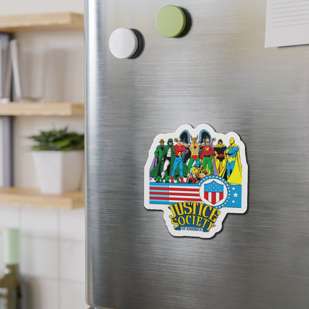 Justice Society of America Die-Cut Magnet - George Perez Art - Spectre, Sandman, Hawkman, Dr Fate, Green Lantern, Flash, Atom - DC Comics - 3", 4", 5", 6"