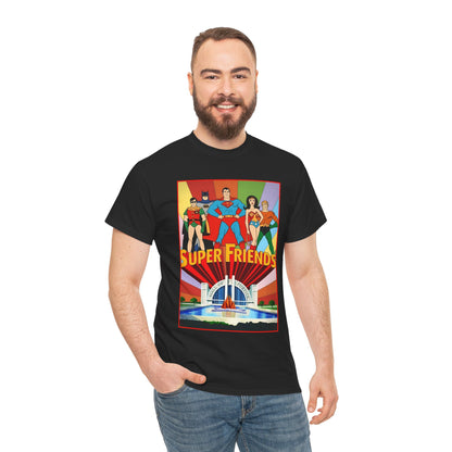 Super Friends T-Shirt - Batman, Superman, Wonder Woman, Robin - Hanna-Barbera Cartoon - DC Comics - Hall of Justice