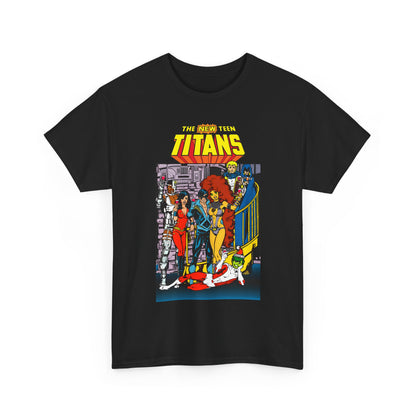 New Teen Titans T-Shirt - George Perez Art - Nightwing, Cyborg, Raven, Starfire, Wonder Girl, Changeling, Jericho - Titans Tower - DC Comics