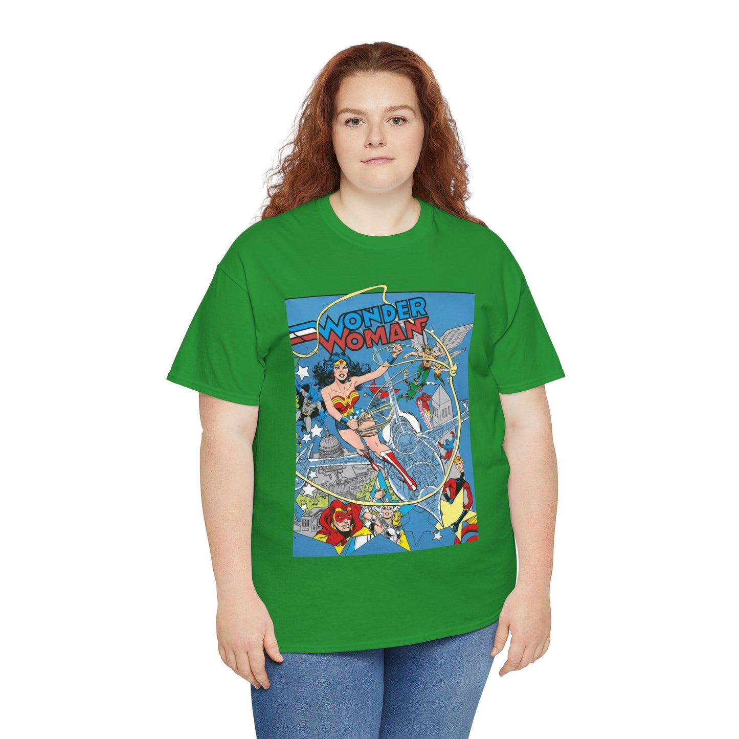 Wonder Woman T-Shirt - Ed Hannigan Art - #300 Cover Art - Hawkman, Green Lantern, Elongated Man, Sandman - DC Comics