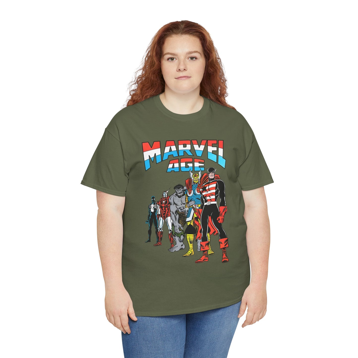 Marvel Age T-Shirt - Captain America, Thor, Incredible Hulk, Iron Man, Spider-Man - New Looks for the 80s