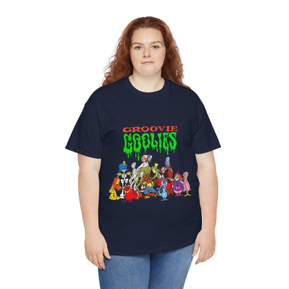 Groovie Goolies T-Shirt - The Monster Trio (Drac, Frankie, Wolfie) - Hagatha, Bella La Ghostly, Boneapart, Mummy - Horrible Hall on Horrible Drive - Filmation Cartoon