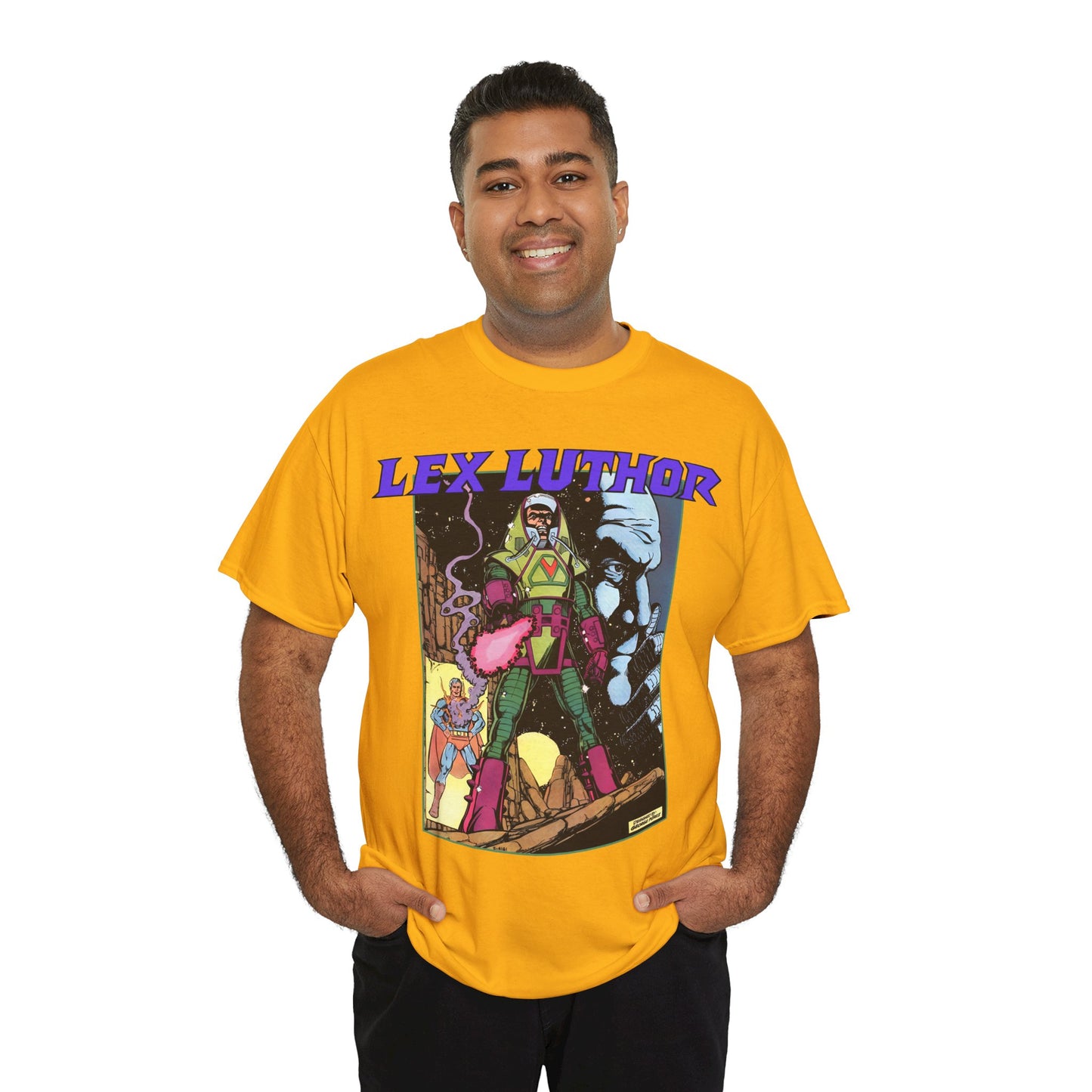 Lex Luthor T-Shirt - George Perez Art - 1980s DC Comics - Action Comics Armor - Inspiration for Super Powers Figure - Superman Enemy