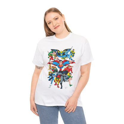 DC Legends T-Shirt - Linda Medley, Arthur Adams Art - Superman, Wonder Woman, Batman, Creeper, Black Canary, Guy Gardner, Blue Beetle, Booster Gold, Dr. Fate, Flash - DC Comics