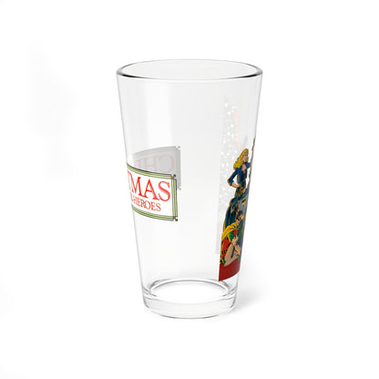 Christmas With the DC Super-Heroes Pint Glass, 16oz - John Byrne Art - Superman, Green Arrow, Teen Titans - Festive Holiday Barware