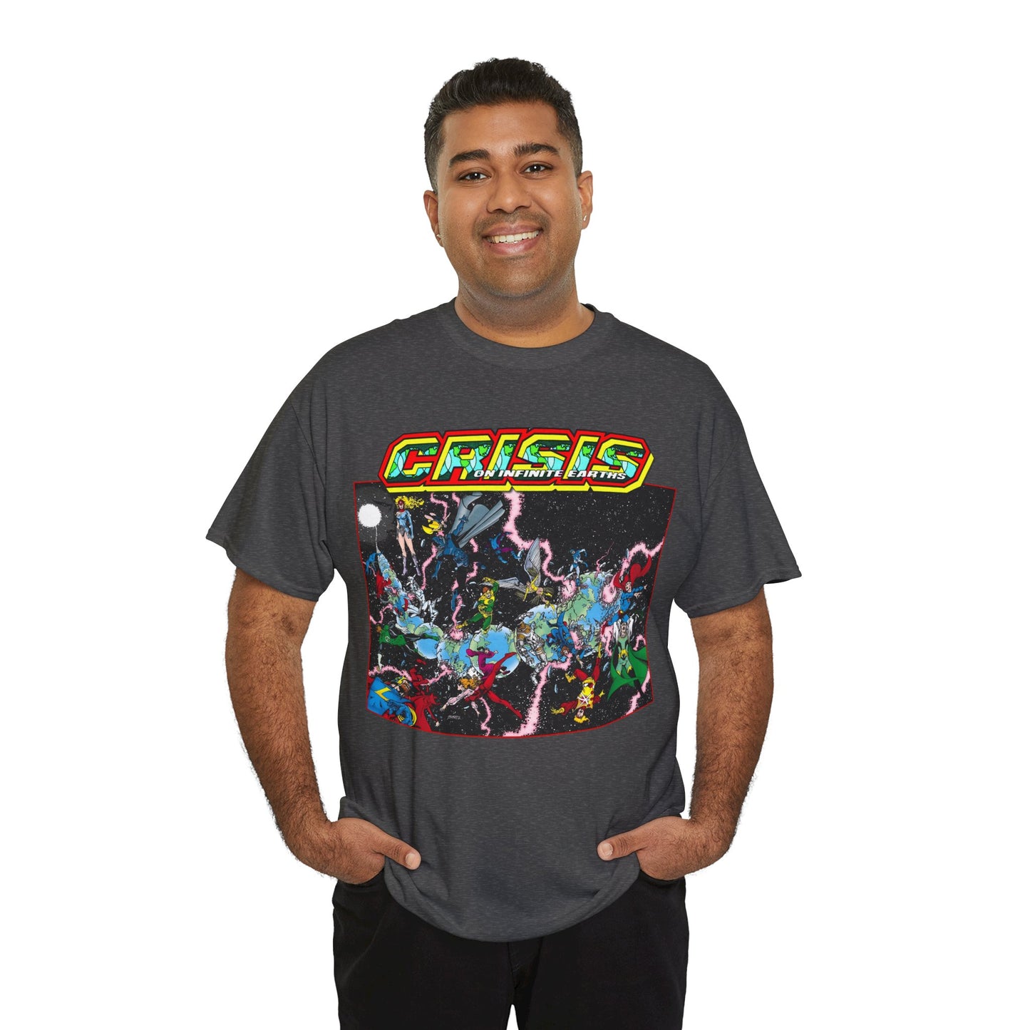 Crisis on Infinite Earths T-Shirt - George Perez Art - #1 Cover, First Issue - Harbinger, Pariah, Obsidian, Firestorm - DC Comics