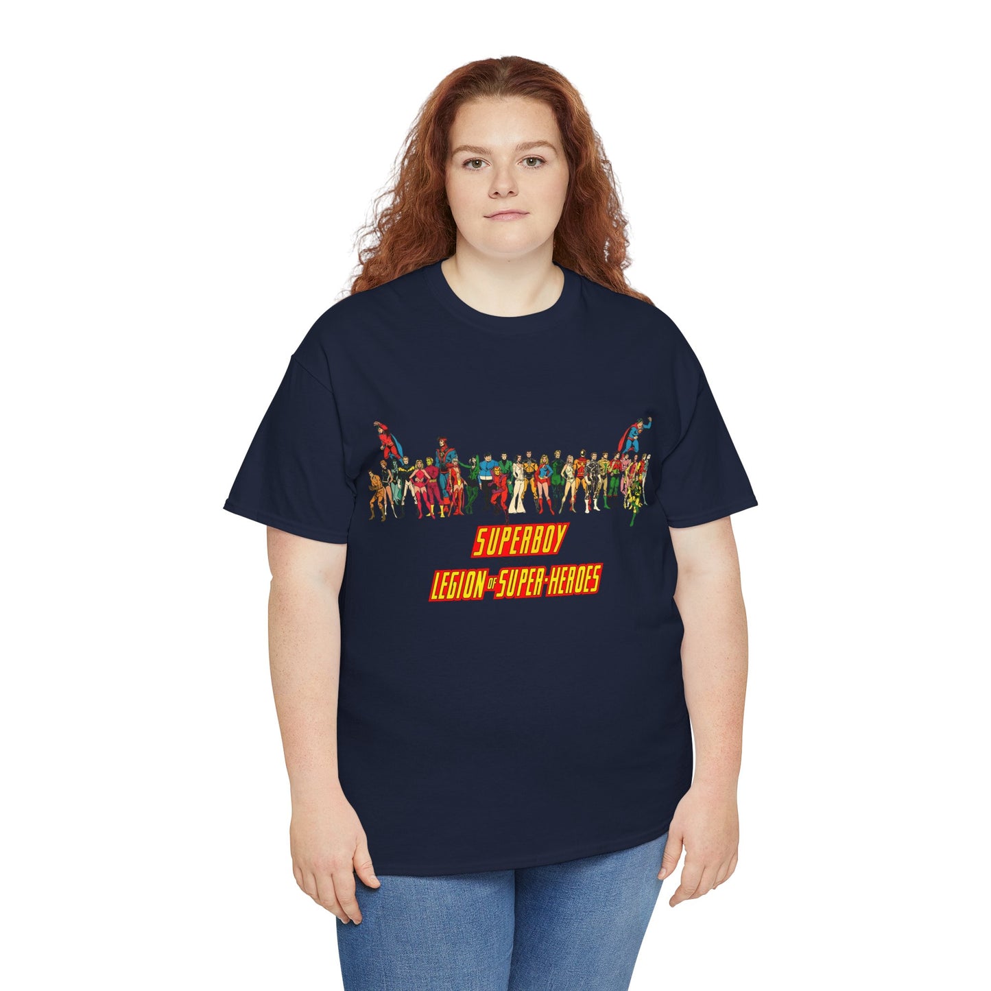 Superboy & Legion of Super-Heroes T-Shirt - 1970s DC Comics Art - Saturn Girl, Lightning Lad, Brainiac 5, Supergirl, Dawnstar, Mon-El, Bouncing Boy, Wildfire - LOSH