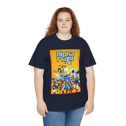 Alpha Flight T-Shirt - Mike Mignola Art - Northstar, Aurora, Snowbird, Shaman, Puck - Avengers: Captain America, Captain Marvel, Hercules, Black Knight - Marvel Comics