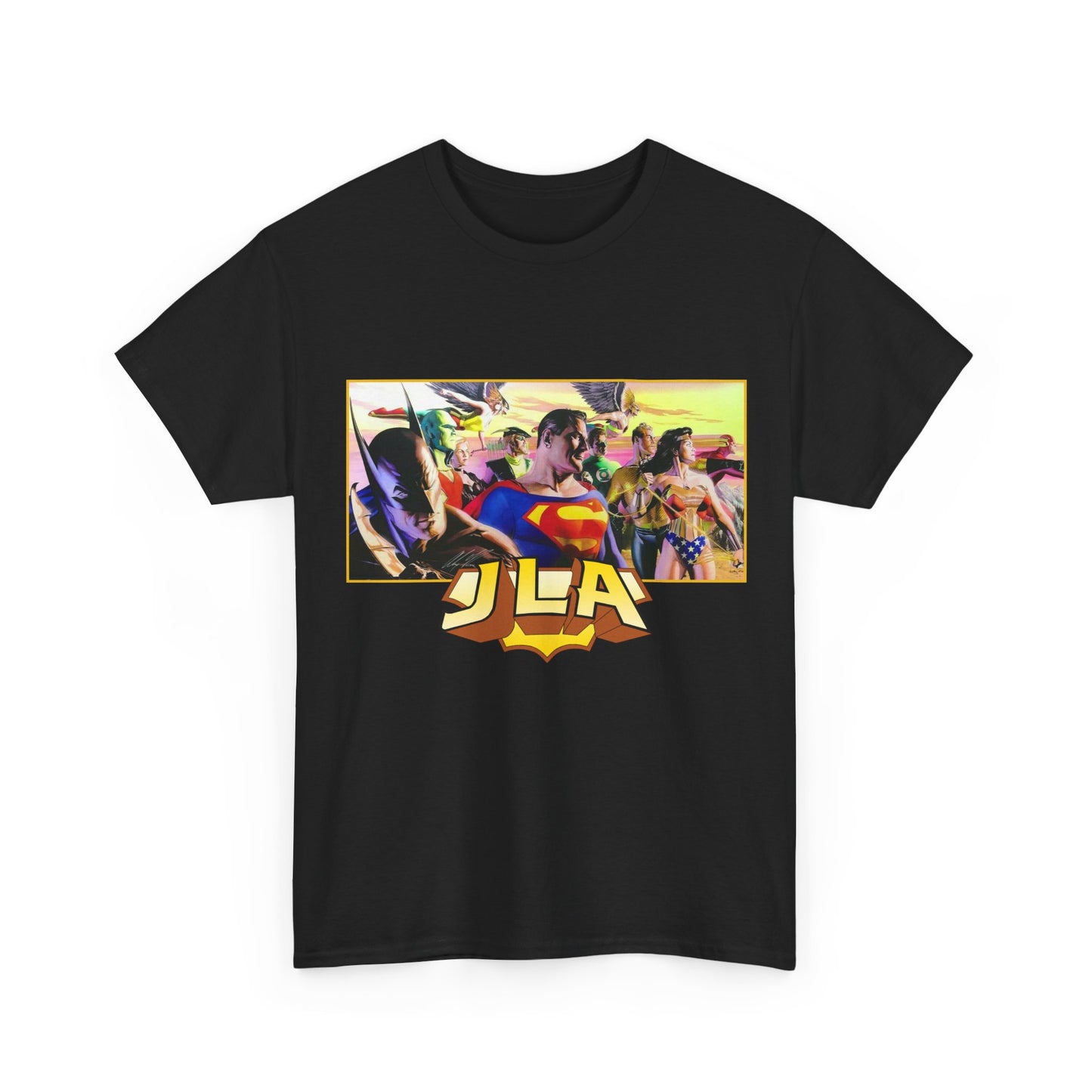 JLA T-Shirt - Alex Ross Art - Superman, Batman, Wonder Woman, Hawkman, Green Lantern, Black Canary, Flash, Martian Manhunter, Green Arrow - Justice League - DC Comics