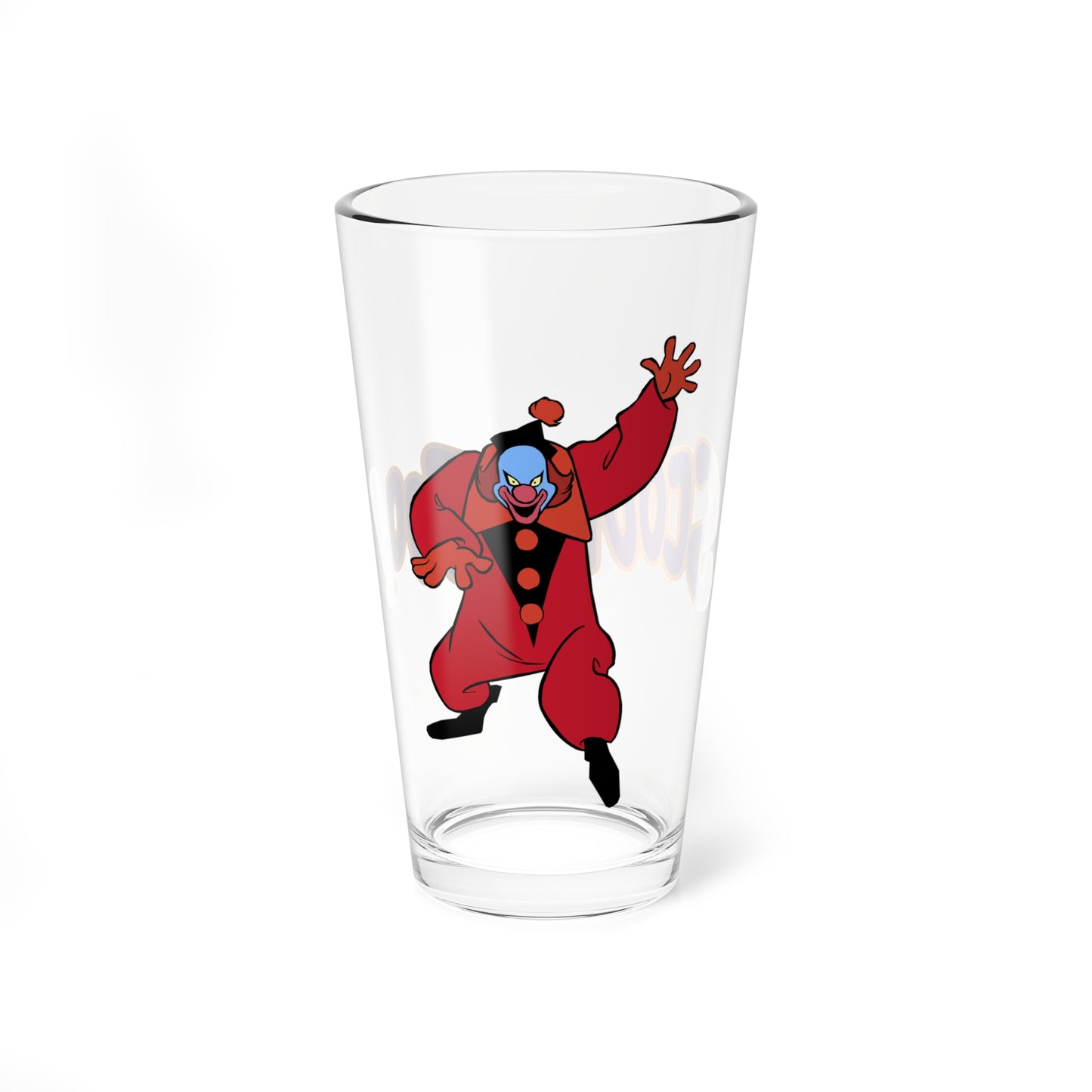 Ghost Clown Pint Glass - Scooby Doo Villain Art - 16oz Retro Gift - 1960s Hanna-Barbera Cartoon - Spooky Circus Horror Barware