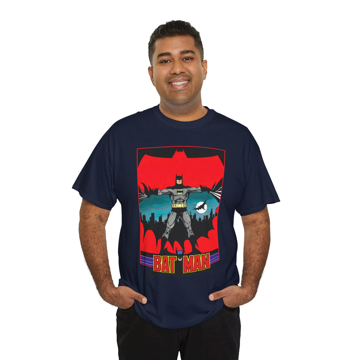 Batman T-Shirt - George Perez Art - 1980s JLA Postcard Art - DC Comics