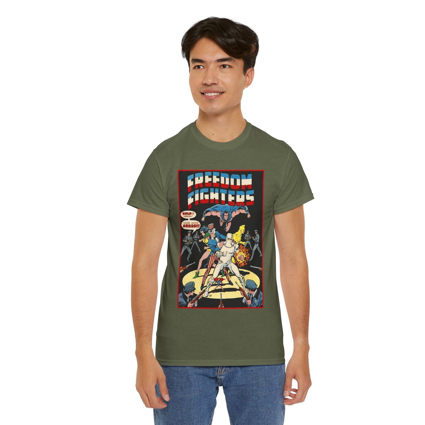 Freedom Fighters T-Shirt - 70s Series - Uncle Sam, The Ray, Phantom Lady, Doll Man, Black Condor, Human Bomb - DC Comics