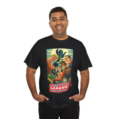 Justice League of America T-Shirt - Michael Cho Art - Superman, Flash, Wonder Woman, Green Lantern, Batman, Martian Manhunter - Silver Age Team - DC Comics