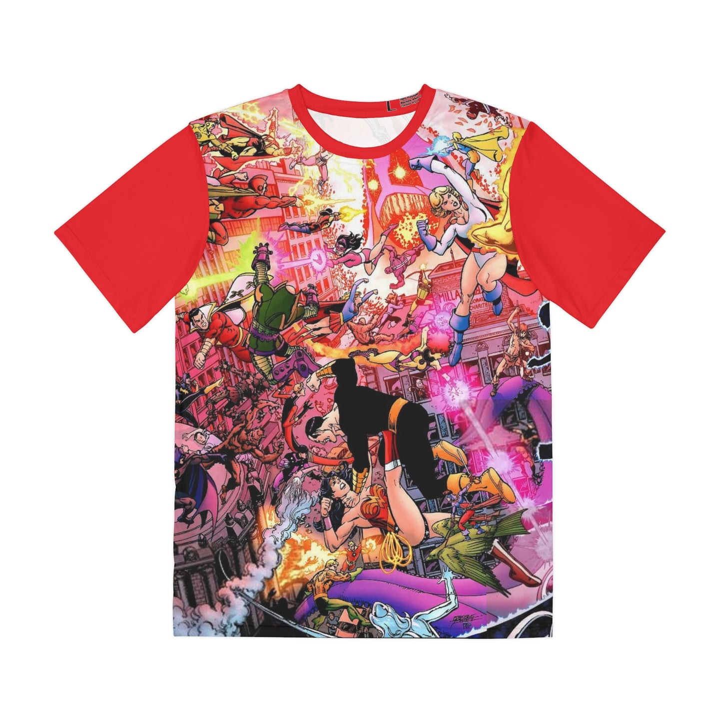 DC Universe Legacies All Over Print Tee (Polyester) - George Perez Art - Wonder Woman, Black Adam, Captain Marvel, Anti-Monitor - DC Comics