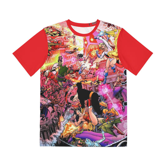 DC Universe Legacies All Over Print Tee (Polyester) - George Perez Art - Wonder Woman, Black Adam, Captain Marvel, Anti-Monitor - DC Comics