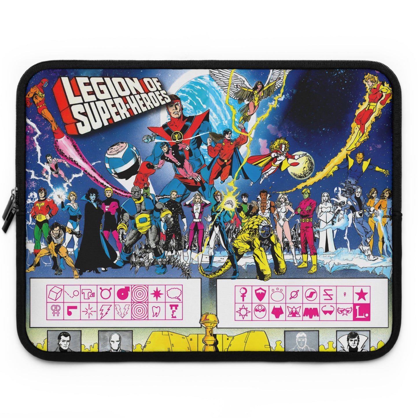 Legion of Super-Heroes Laptop Sleeve (15" or 17") - George Perez Art - DC Comics - Lightning Lad, Cosmic Boy, Timber Wolf, Brainiac 5, Bouncing Boy - History of the DC Universe Art