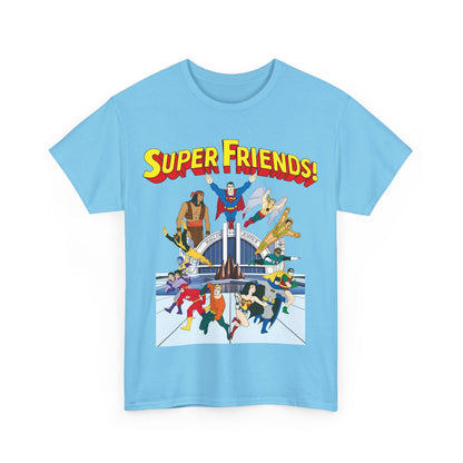 Super Friends T-Shirt - DC Hanna-Barbera - Superman, Wonder Woman, Black Vulcan, Batman, The Wonder Twins, Apache Chief, Hall of Justice